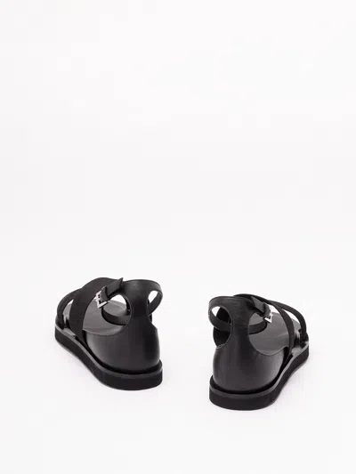 Max Mara Flat Sandals In Leather And Elasticated Webbing In Black