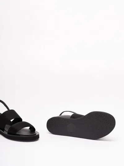 Max Mara Flat Sandals In Leather And Elasticated Webbing In Black
