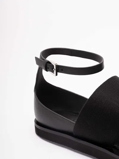 Max Mara Flat Sandals In Leather And Elasticated Webbing In Black