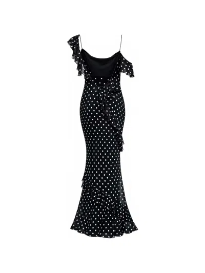 Self-portrait Long Dress Black Polka Dot With V-neck In Black Georgette For Women