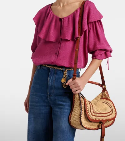 Chloé Marcie Small Raffia-effect Shoulder Bag In Orange