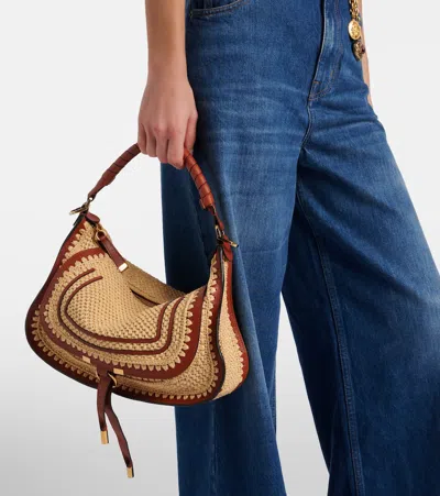 Chloé Marcie Small Raffia-effect Shoulder Bag In Orange