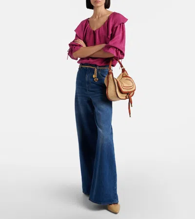 Chloé Marcie Small Raffia-effect Shoulder Bag In Orange