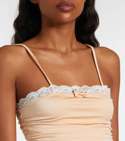 Chloé Lace Trim Ruched Bodysuit Slim Straps In Pink