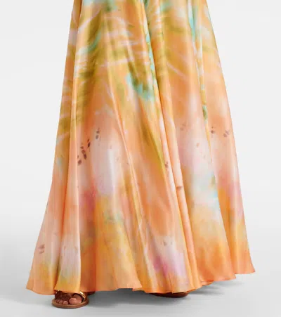Zimmermann Luna Twist Off-the-shoulder Cutout Gathered Printed Silk-satin Maxi Dress In Orange