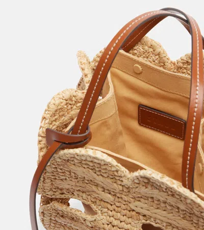 Staud Palm Leather-trimmed Raffia Top-handle Bag In Brown