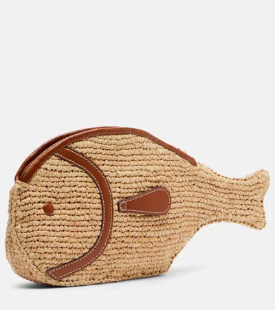 Staud Pesce Leather-trimmed Raffia Clutch In Neutral