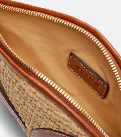 Staud Pesce Leather-trimmed Raffia Clutch In Neutral