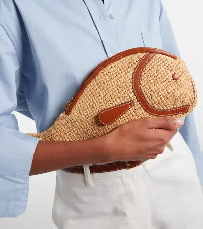 Staud Pesce Leather-trimmed Raffia Clutch In Neutral