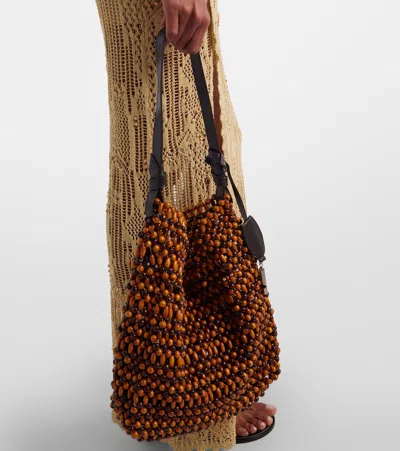 Staud Drift Beaded Leather-trimmed Tote Bag In Pattern