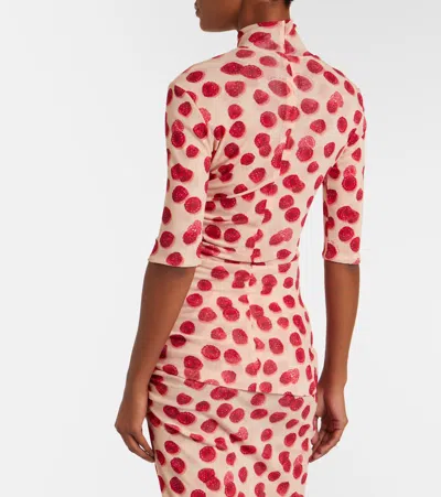 Stella Mccartney Gathered Printed Mesh T-shirt In Red