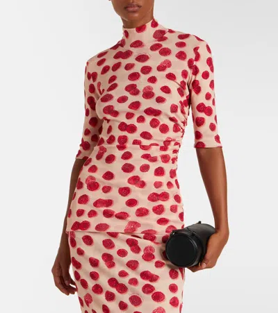 Stella Mccartney Gathered Printed Mesh T-shirt In Red