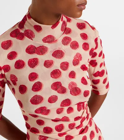 Stella Mccartney Gathered Printed Mesh T-shirt In Red