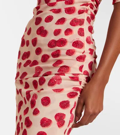 Stella Mccartney Gathered Printed Mesh T-shirt In Red