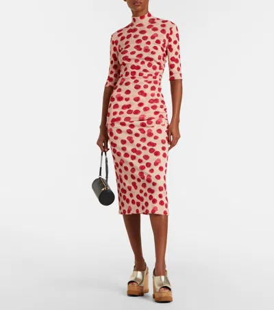Stella Mccartney Gathered Printed Mesh T-shirt In Red