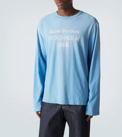 Acne Studios Distressed Cotton-blend Jersey T-shirt In Blue