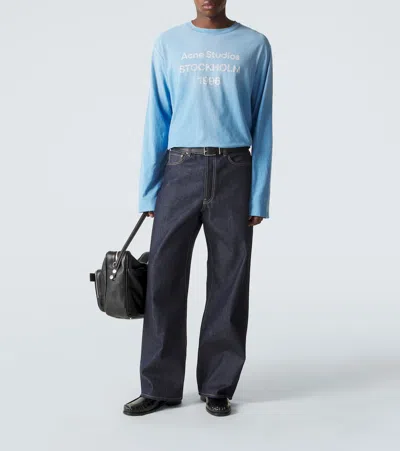 Acne Studios Distressed Cotton-blend Jersey T-shirt In Blue