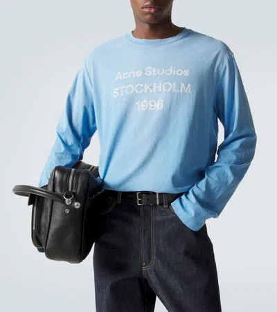 Acne Studios Distressed Cotton-blend Jersey T-shirt In Blue