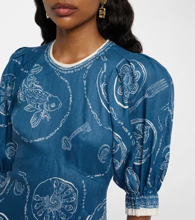 Alemais Lucky Graphic-print Puff-sleeve Midi Dress In Multi