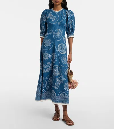 Alemais Lucky Graphic-print Puff-sleeve Midi Dress In Multi