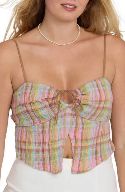 Billabong Crinkled Check Split Front Camisole In Multi