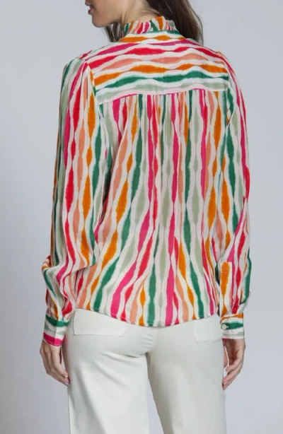 Apny Ruffle Placket Top In Multi