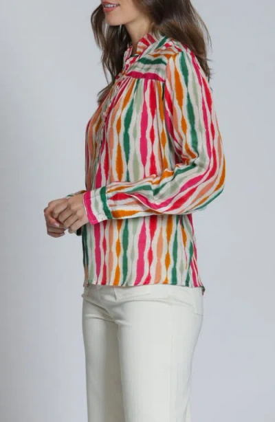 Apny Ruffle Placket Top In Multi