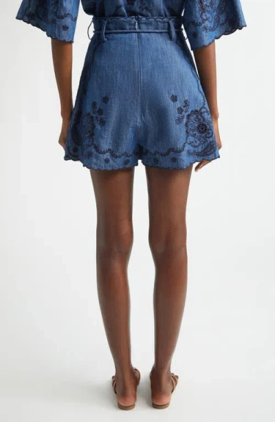 Zimmermann Womens Railway Blue Aster Embroidered Denim Shorts Xs In Blue