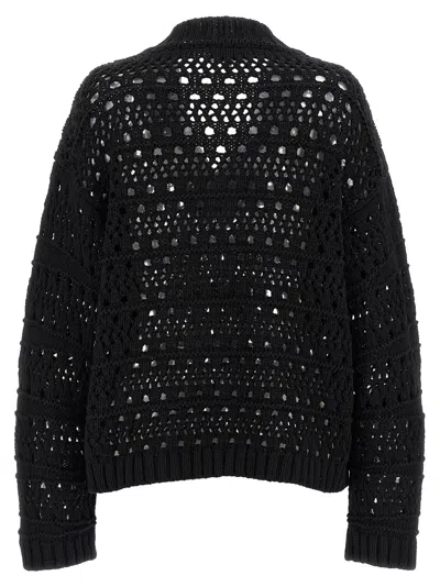 Ganni Pullover Mit Lochstrickmuster In Black