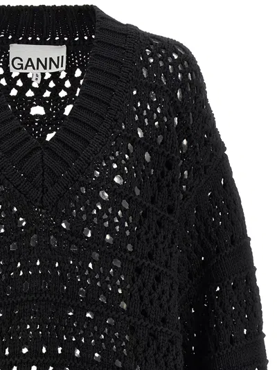 Ganni Pullover Mit Lochstrickmuster In Black