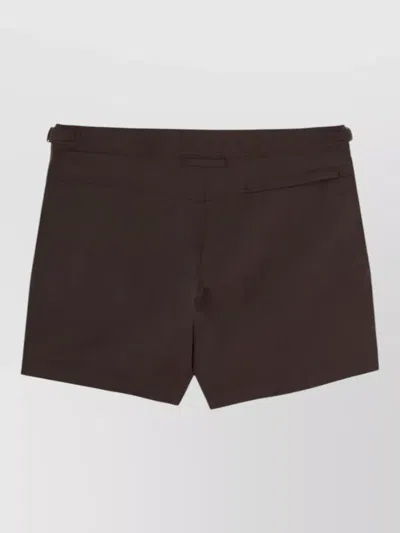 Tom Ford Polyester Flat Front Single Button Swim Shorts In Brown