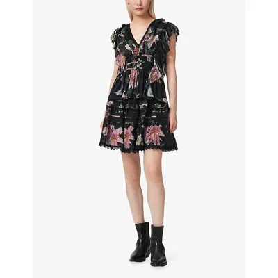 Allsaints Canto Floral Side Tie Tiered Ruffle Trim Top In Multi