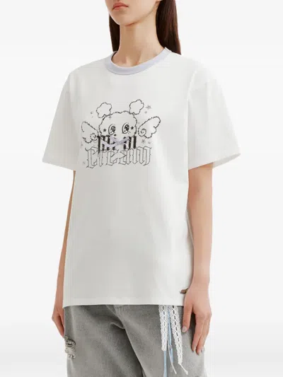 Mini Cream Graphic-print T-shirt In White