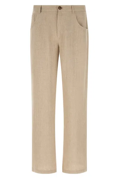Séfr Beige Regular Flat Front Pants In Brown