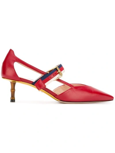 Gucci Unia Ribbon Pointed Toe Pumps In Red