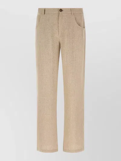 Séfr Beige Regular Flat Front Pants In Brown