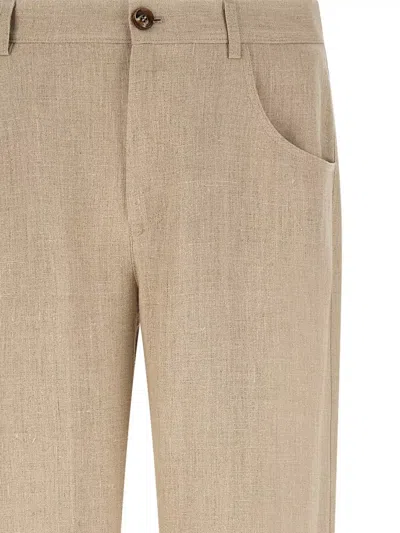 Séfr Beige Regular Flat Front Pants In Brown