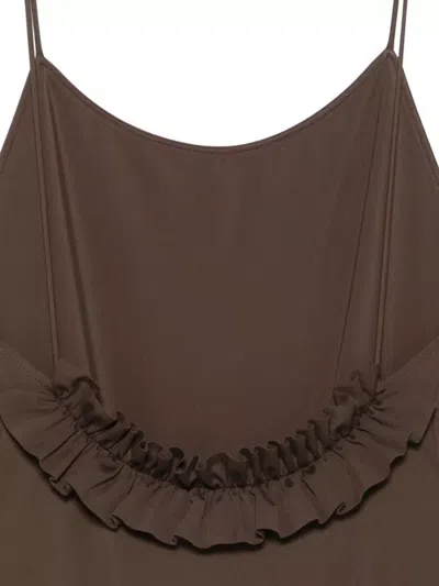 Jacquemus Cabana One Piece Swimsuit High Leg Ruffle In Brown