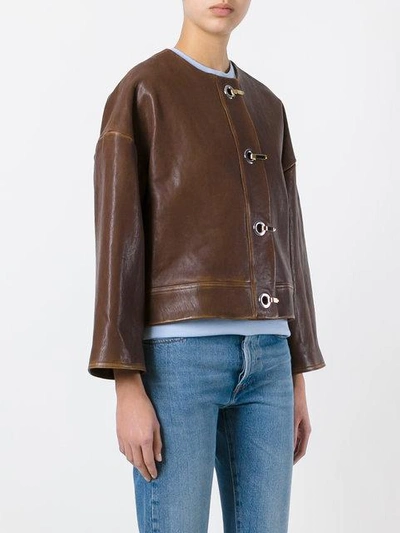 Shop Marni Leather Hook And Eyelet Jacket