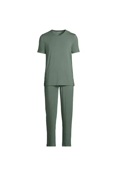 Lands' End Short Sleeve Cooling Knit V-neck Pajama Set In Green