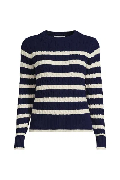 Lands' End Drifter Modern Cable Crew Sweater In Blue