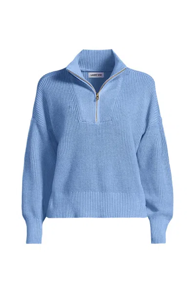 Lands' End Drifter Shaker Wedge Quarter Zip Sweater In Blue