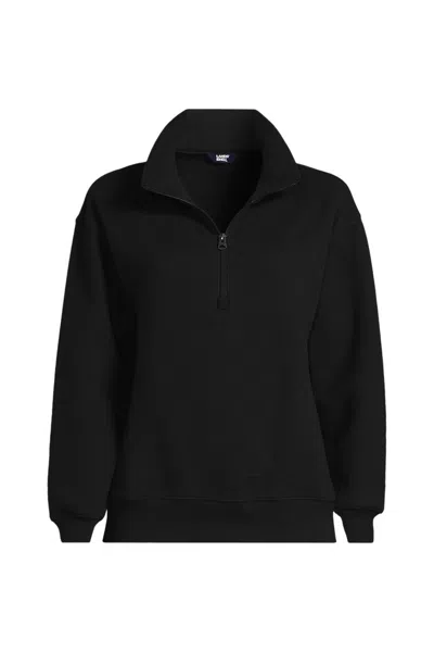 Lands' End Serious Sweats Relaxed Quarter Zip Pullover Sweatshirt In Black