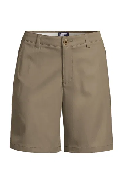 Lands' End Plus Size Plain Front Blend Chino Shorts In Brown