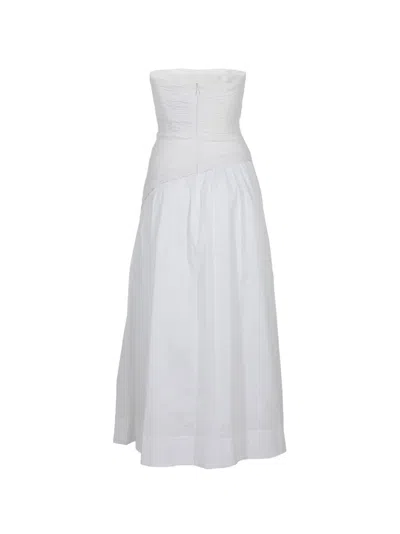 Staud Nia Strapless Seersucker Maxi Dress In White