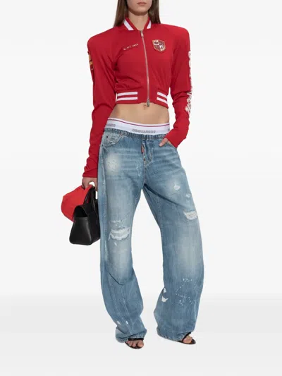 Dsquared2 Logo-patch Cropped Jacket In Red