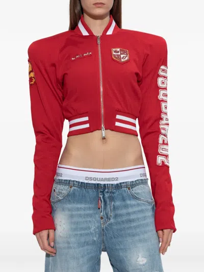 Dsquared2 Logo-patch Cropped Jacket In Red