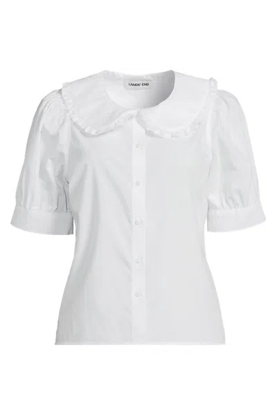 Lands' End Plus Size Carefree Cotton Puff Sleeve Statement Collar Shirt In White
