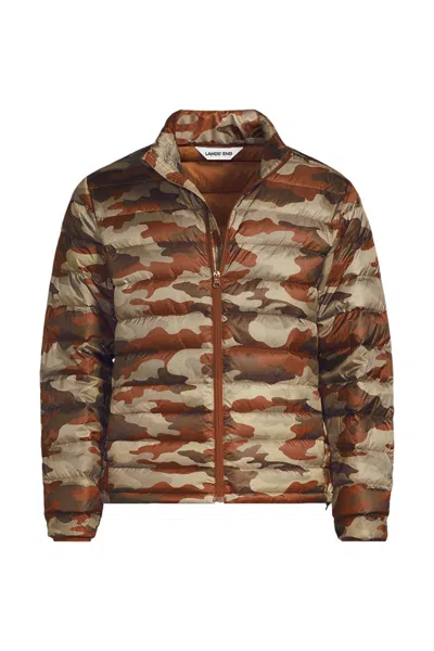 Lands' End Men's Wanderweight Packable Print Down Jacket In Brown