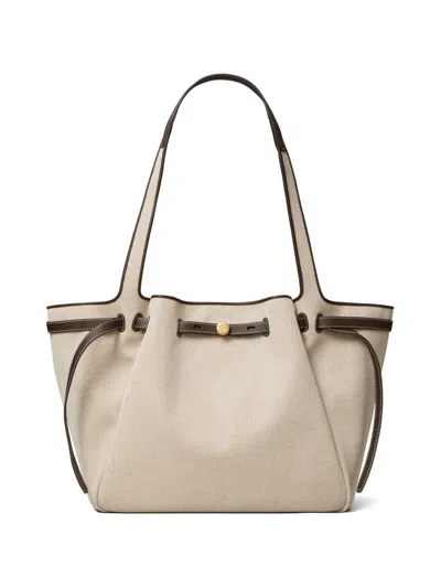 Tory Burch Romy Canvas Tote Shoulder Carryall Bag In Nude